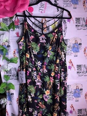 J for Justify Black Floral Strappy Tank Dress